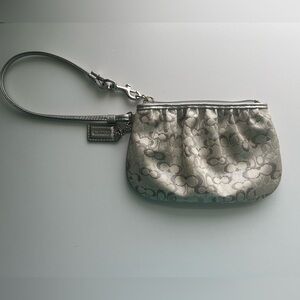Vintage Coach Signature Silver Shimmering Thread Fabric Wristlet